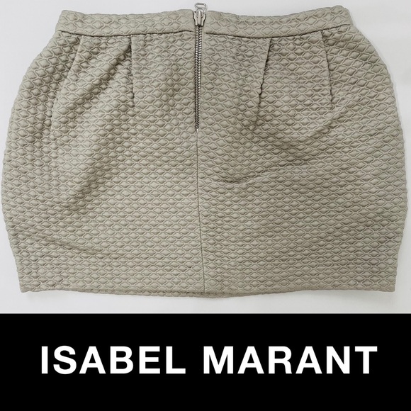 Isabel Marant sz 2 Quilted Mini Skirt Pleated Silver Wool Silk Waist 29" - Picture 2 of 14